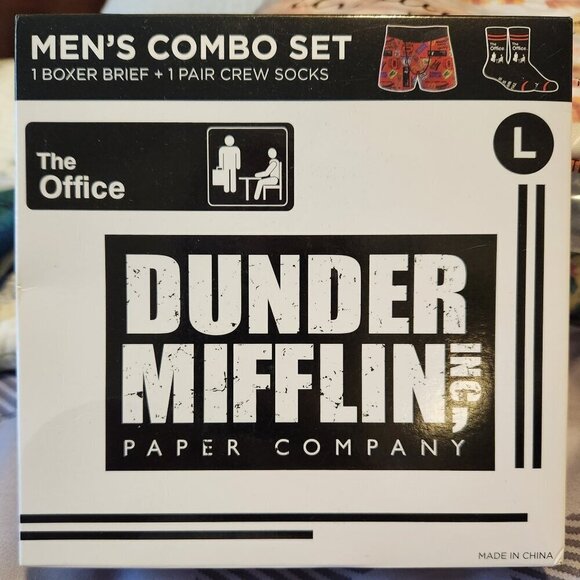 The Office Dunder Mifflin Men's Combo Set 1 Boxer Brief 1 Pair Socks Large New - Picture 1 of 4